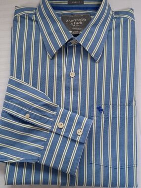 Abercrombie & Fitch Blue Striped Long-Sleeve Dress Shirt XXL